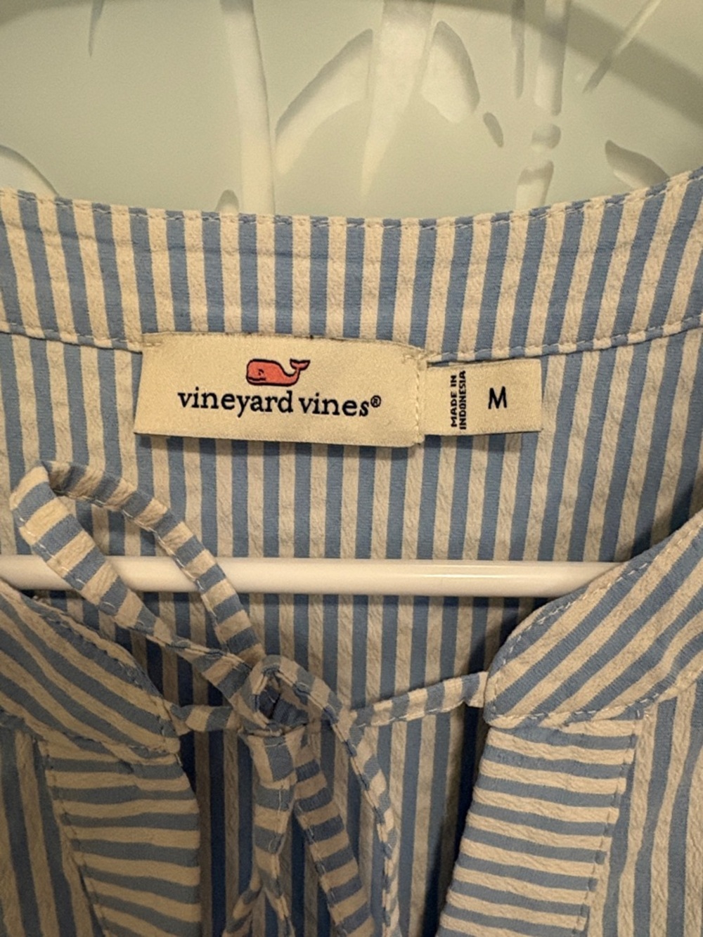 NWOT Vineyard Vines Light Blue and White Striped Midi Tie-Neck Shift Dress - Picture 2 of 5